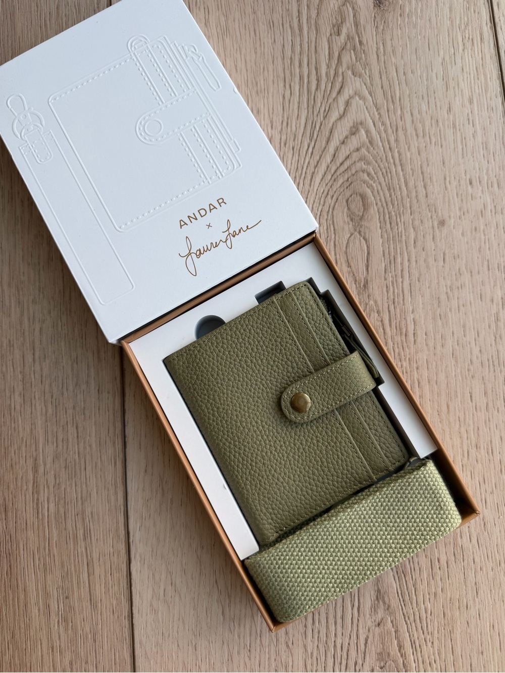 ANDAR Olive Green Card & Key Holder Wallet with Strap